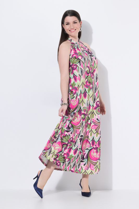 Robe maxi sans manches, toucher coton, col rond et coupe évasée