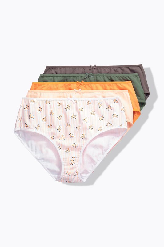 Culottes midi, lot de 5, rayures-fleurs/couleur unie