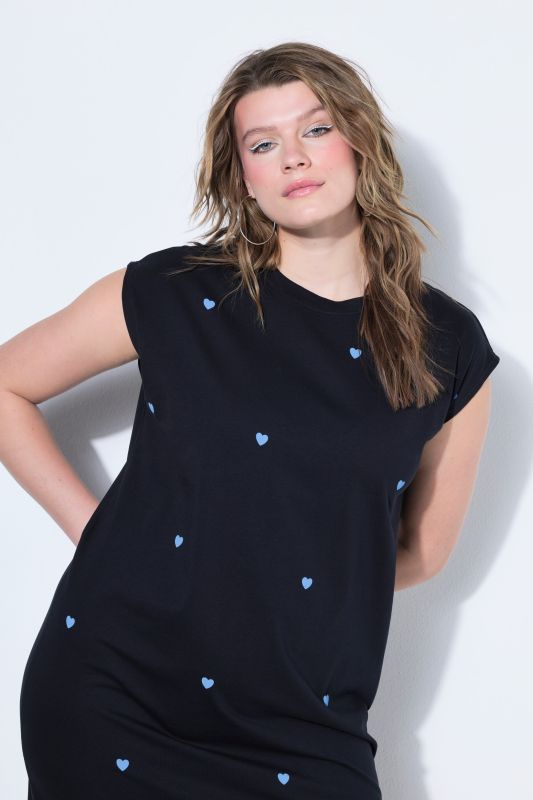 Robe midi oversize jersey, cœurs floqués, sans manches