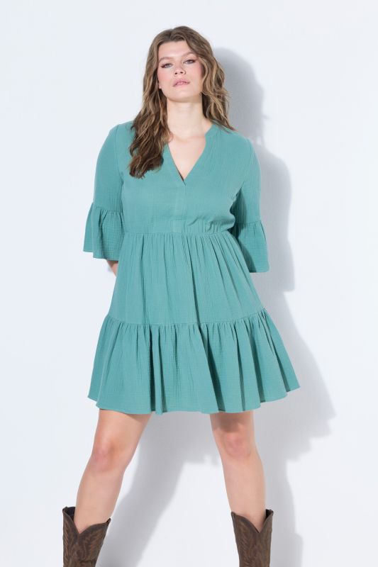 Robe courte en mousseline, coupe évasée, avec volants