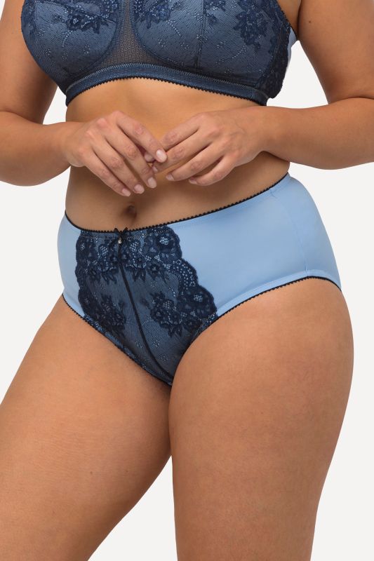 Culotte midi, mesh, dentelle et microfibre, tour de cuisse échancré