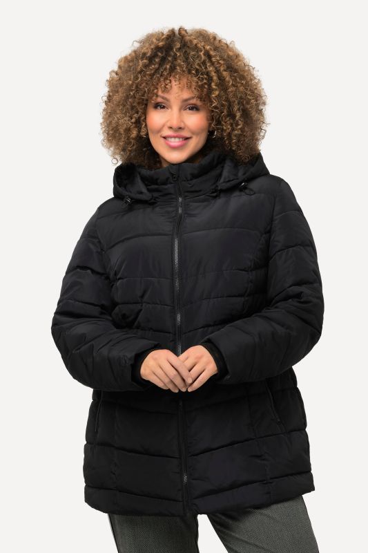 Veste matelassée imperméable à capuche et poches zippées, ligne en A