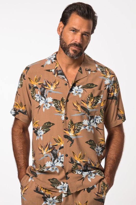 Chemise à manches courtes. Col cubain et imprimé all-over. Coupe Cuba-Fit - jusqu'au 8XL.