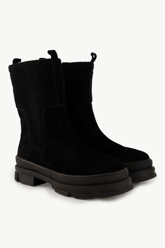 Bottines en cuir, empiècement élastique en maille, semelle de propreté amovible - largeur H