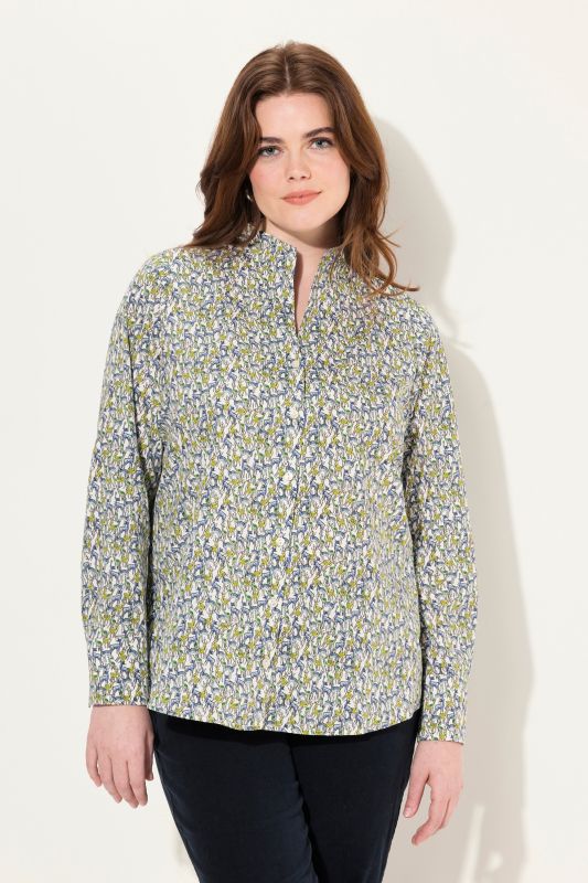 Blouse col calice, imprimé cerf, manches longues