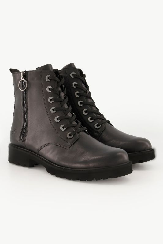 Bottines en cuir Remonte esprit motard, semelle de propreté amovible et fermeture zippée - largeur G