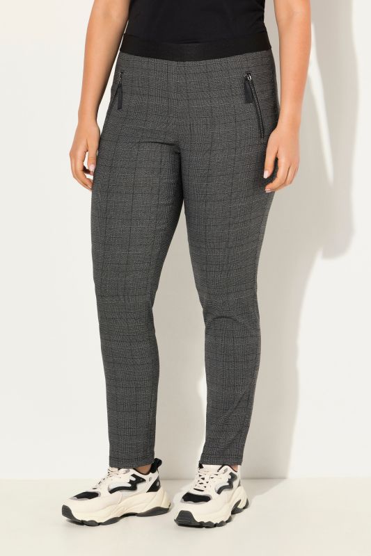 Pantalon à carreaux, coupe carotte et taille élastique, poches zippées