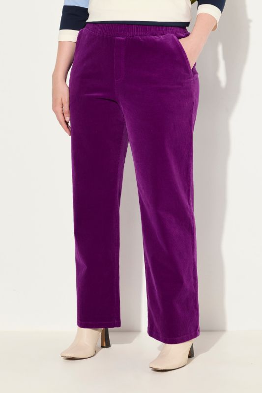 Pantalon en velours côtelé, jambe droite, large et élastique