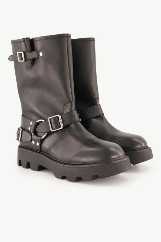 Bottines en cuir esprit motard, largeur H