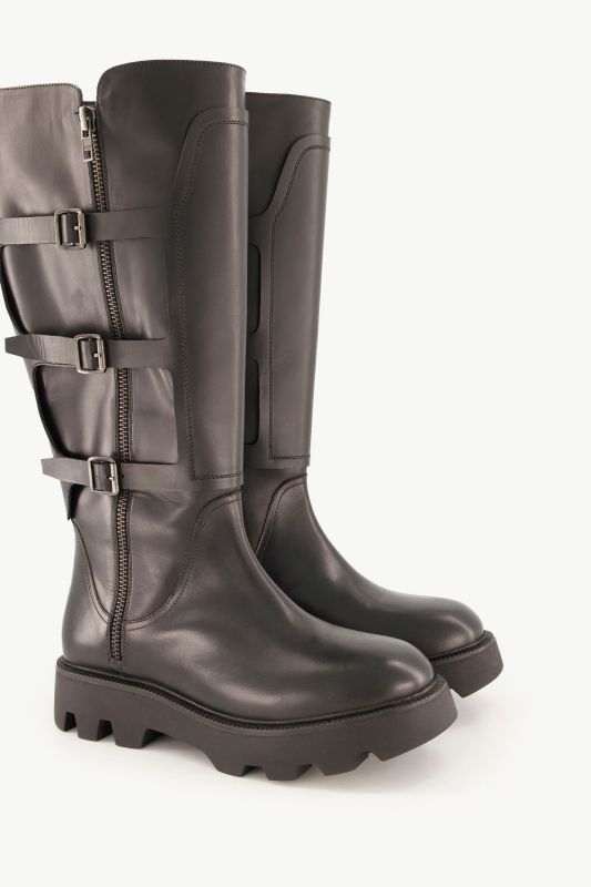 Bottes en cuir esprit motard, tige XL,  largeur H