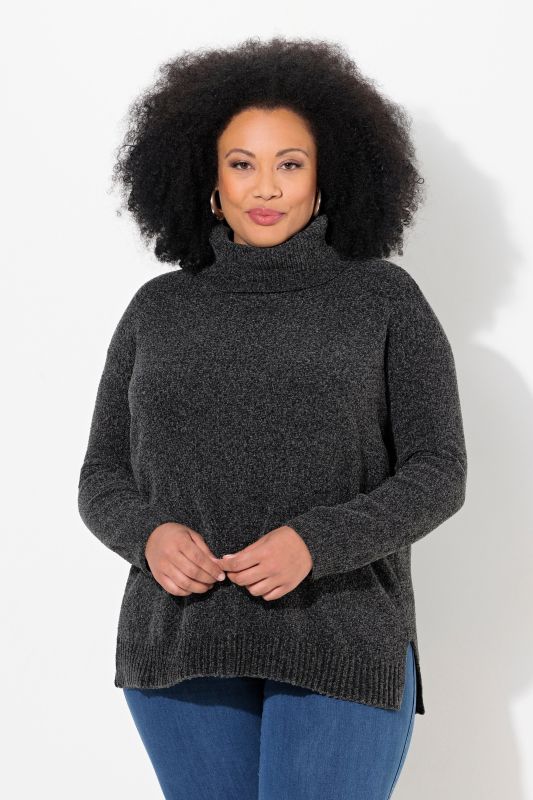 Pull oversize en maille chenille, col montant et manches longues