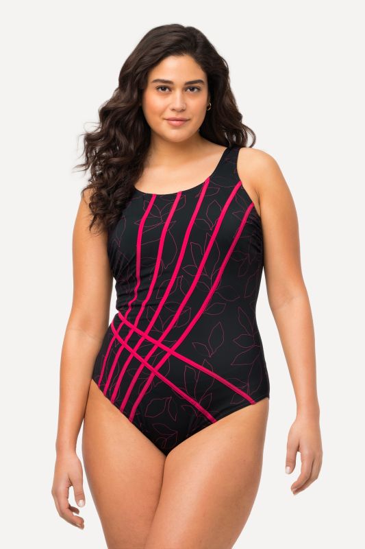 Maillot de bain sans bonnets souples, feuillage et rayures