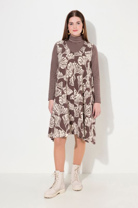 Robe sans manches, en molleton de coton bio, décolleté en V et motif feuilles