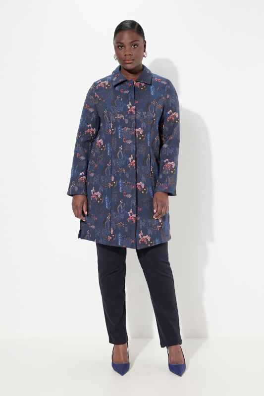 Veste Jacquard imprimé floral, col chemise et manches longues