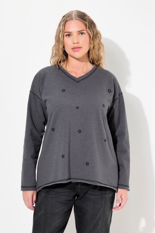 Sweat-shirt oversize, manches longues et col en V, flocage étoiles