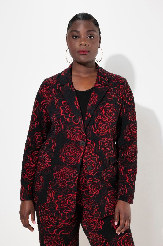 Blazer en jersey, motif Jacquard à fleurs, col à revers