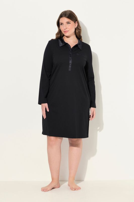 Chemise de nuit avec col, détails en satin, manches longues