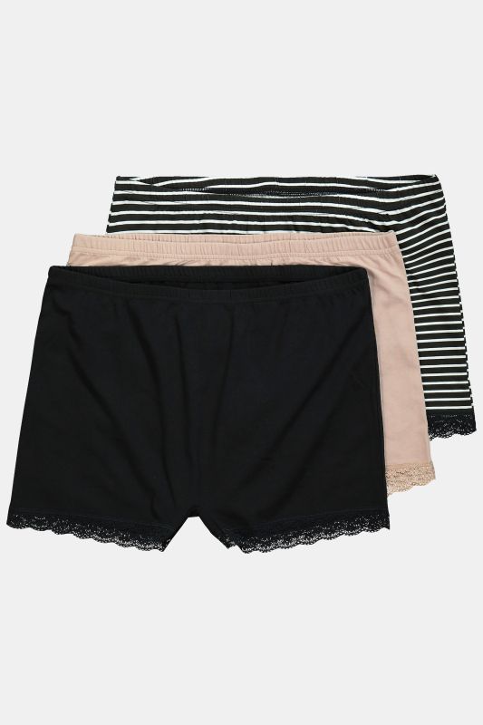 Lot de 3 culottes avec dentelle, rayures/couleur unie