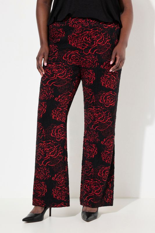 Pantalon en jersey, motif Jacquard à fleurs, jambe large et taille élastique