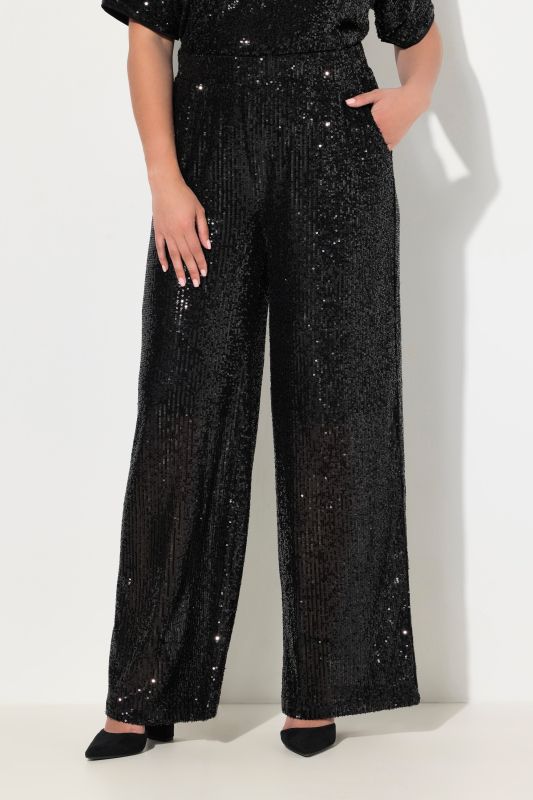 Pantalon à sequins. Taille élastique et jambe large