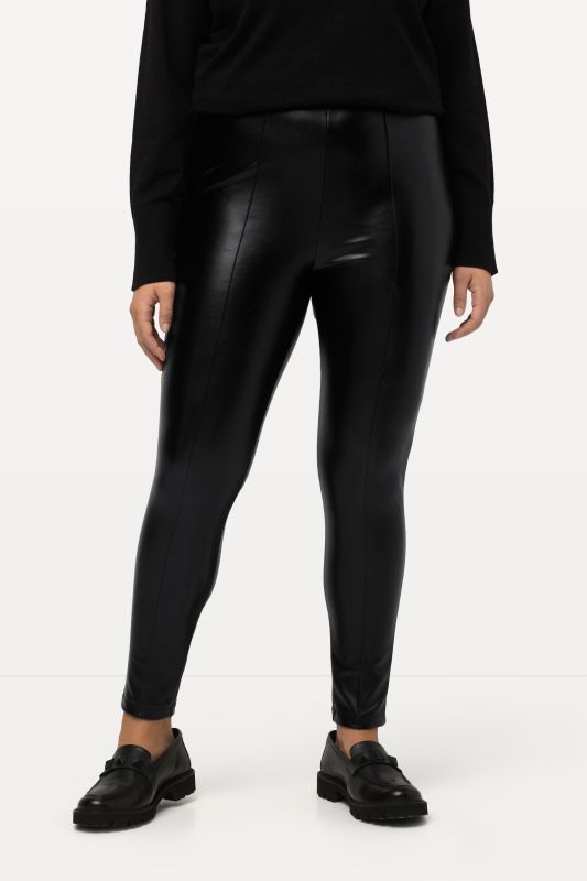 Legging en similicuir, coupe Slim, taille élastique, surpiqûres