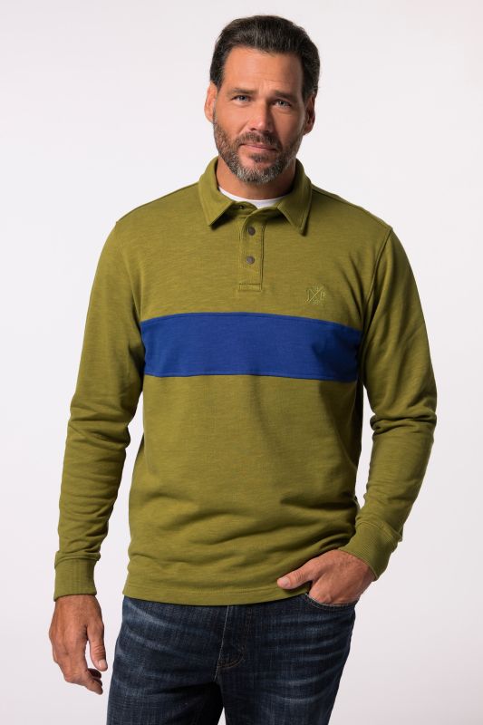 Sweat-shirt de rugby. Rayures sur la poitrine. Col polo à boutons-pression - jusqu'au 8&nbsp;XL