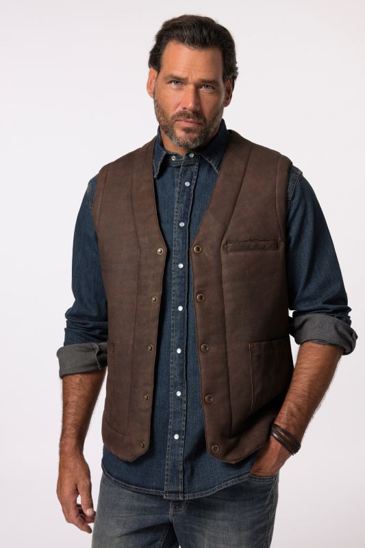 Gilet JP 1880 en cuir véritable, boutons - jusqu'au 7&nbsp;XL