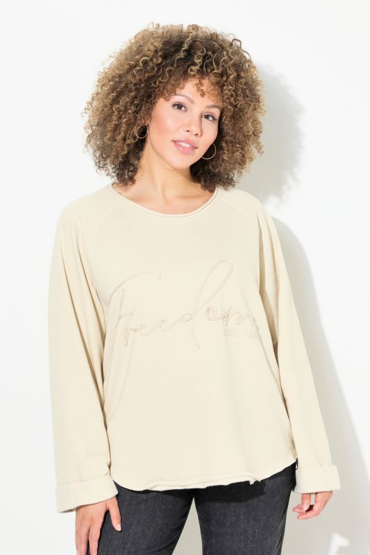 Sweat-shirt, broderie, col rond, manches longues, bords roulottés