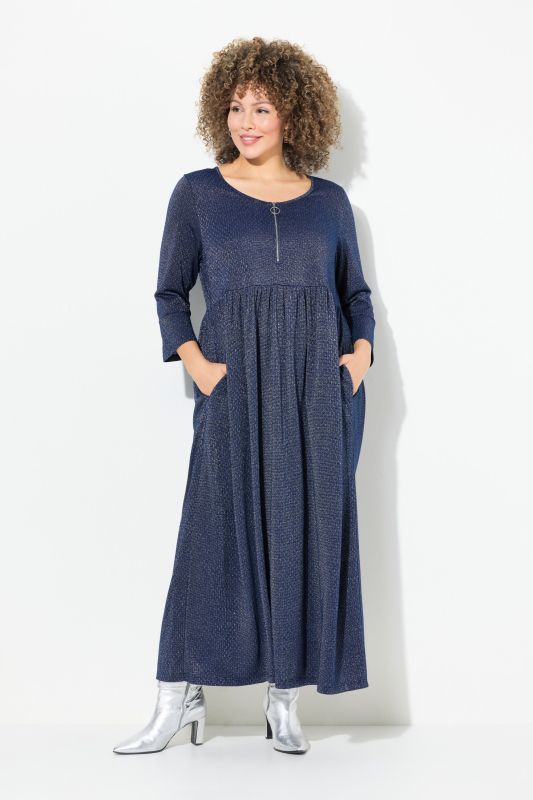 Robe midi en jersey à paillettes, ligne en A avec col rond et manches 3/4