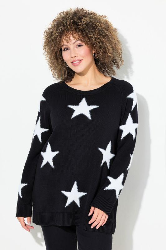 Pull à col rond et manches longues raglan, étoiles brillantes