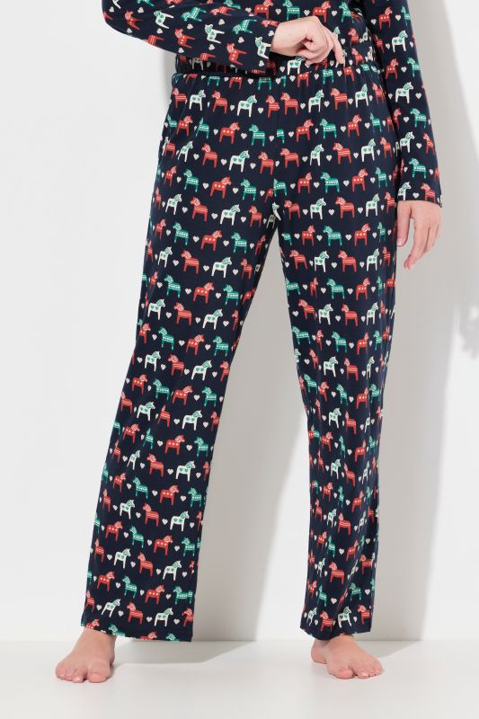 Pantalon de pyjama en coton bio, poches et imprimé chevaux