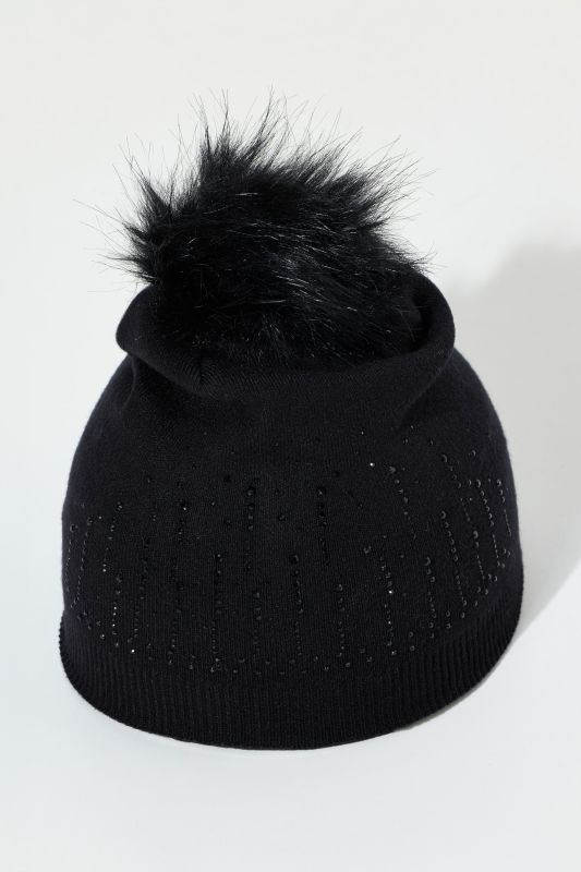 Bonnet en maille, strass et pompon