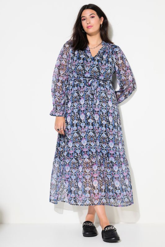 Robe maxi coupe évasée, imprimé graphique, taille élastique