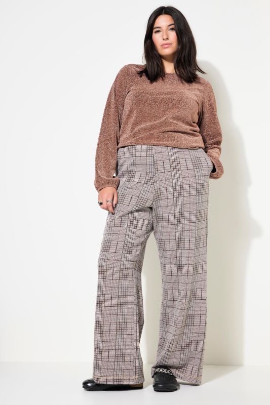 Pantalon à carreaux, coupe Wide Legs, taille élastique