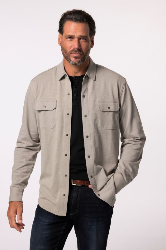 Chemise en jersey JP 1880, manches longues et col Kent, coupe Modern Fit - jusqu'au 8&nbsp;XL