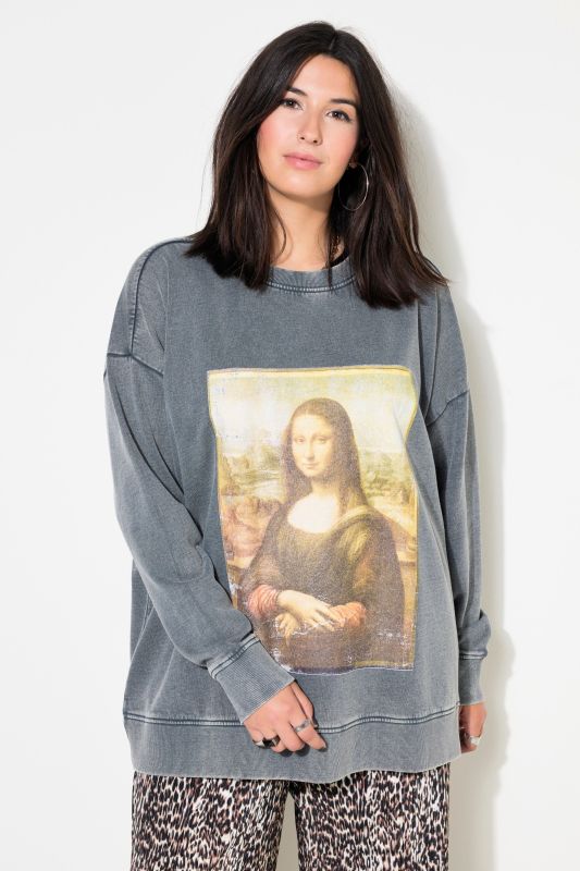 Sweat-shirt oversize, imprimé Mona Lisa, style vintage