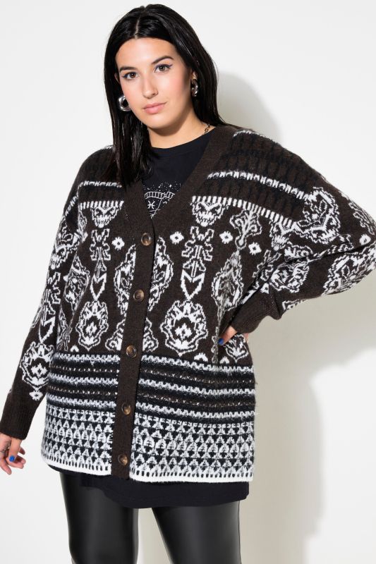 Cardigan oversize en maille. Mélange de motifs jacquard