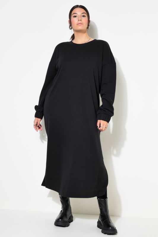 Robe midi en molleton. Manches longues ballon. Coupe oversize