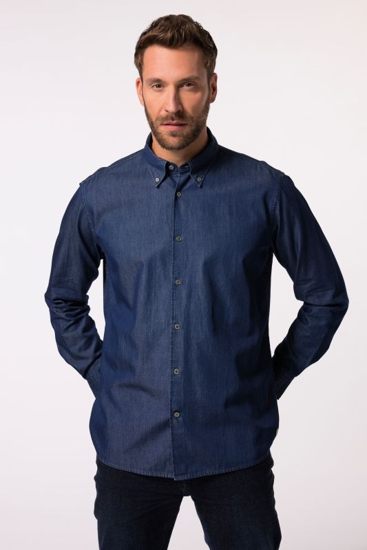 Chemise en jean JP 1880, manches longues, col à pointes boutonnées, coupe Comfort Fit - jusqu'au 8&nbsp;XL