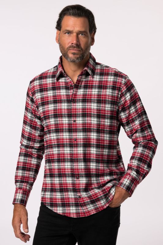 Chemise JP 1880 en flanelle à carreaux, manches longues et col Kent, coupe Modern Fit - jusqu'au 8&nbsp;XL