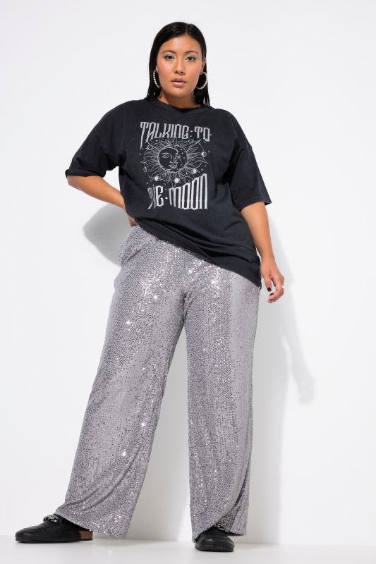 Pantalon à sequins. Coupe Wide Legs et taille élastique