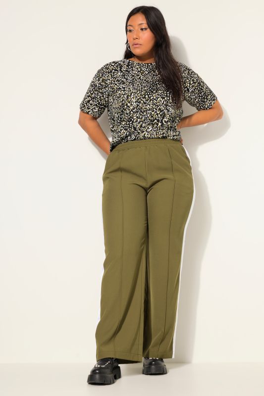 Pantalon à coupe Wide Legs. Taille élastique, bandes fantaisies et passepoils