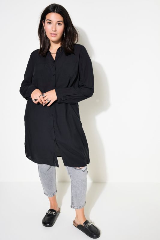 Chemise longue  coupe Boxy en modal. Col de chemise et manches longues. Premium