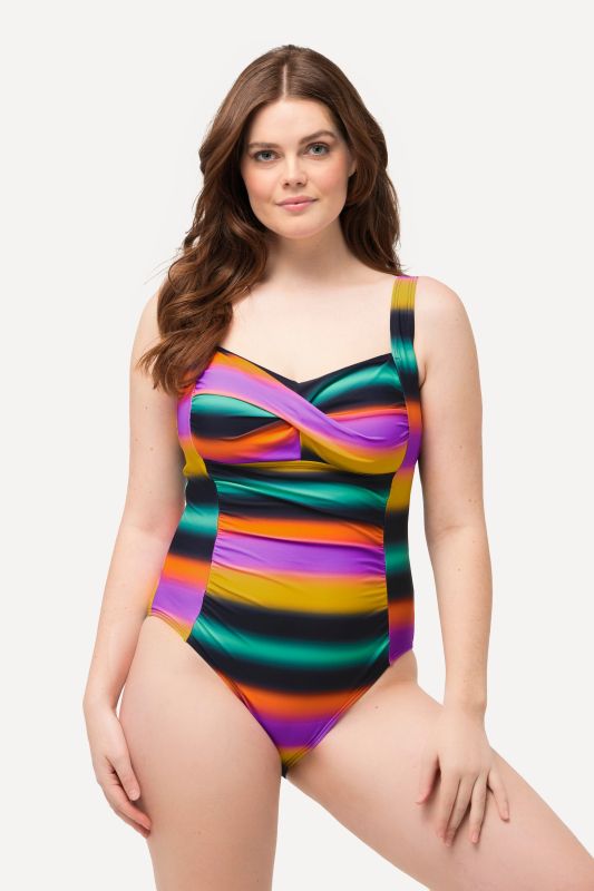 Maillot de bain à dégradé de couleurs, drapé et bonnets souples. Matière recyclée