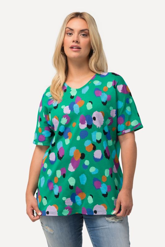 T-shirt oversized à décolleté rond, manches courtes. Imprimé taches