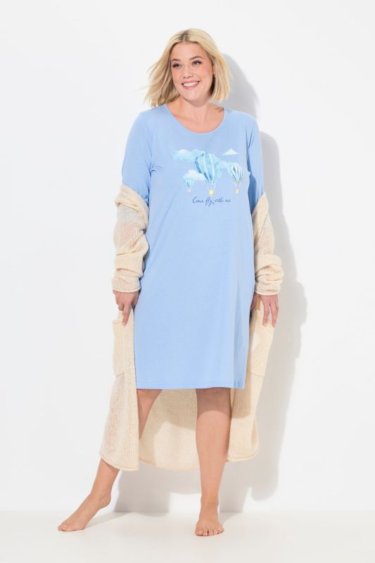 Lot de 2 T-shirts de nuit à manches 3/4, col en V/rond, imprimé montgolfières