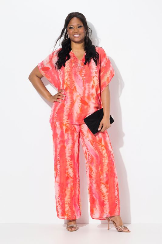 Pantalon en mousseline double épaisseur, jambe large et taille élastique