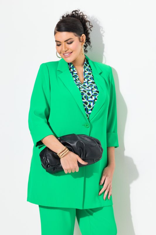 Blazer col à revers, fermeture 1 bouton et manches 3/4