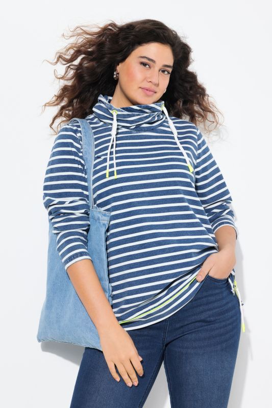 Sweat-shirt rayé, manches longues et col montant, détails fluo