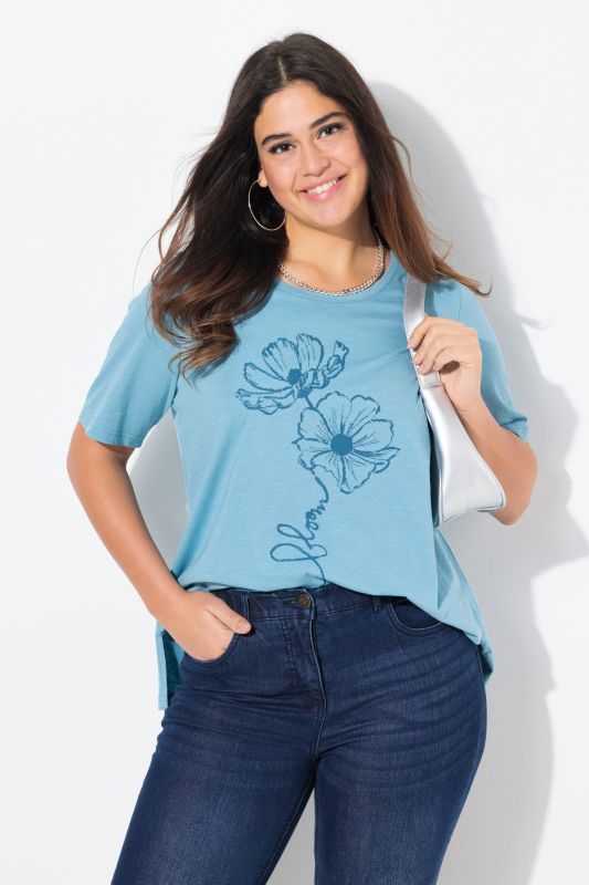 T-shirt à fleurs, coupe Classic, col rond et manches courtes